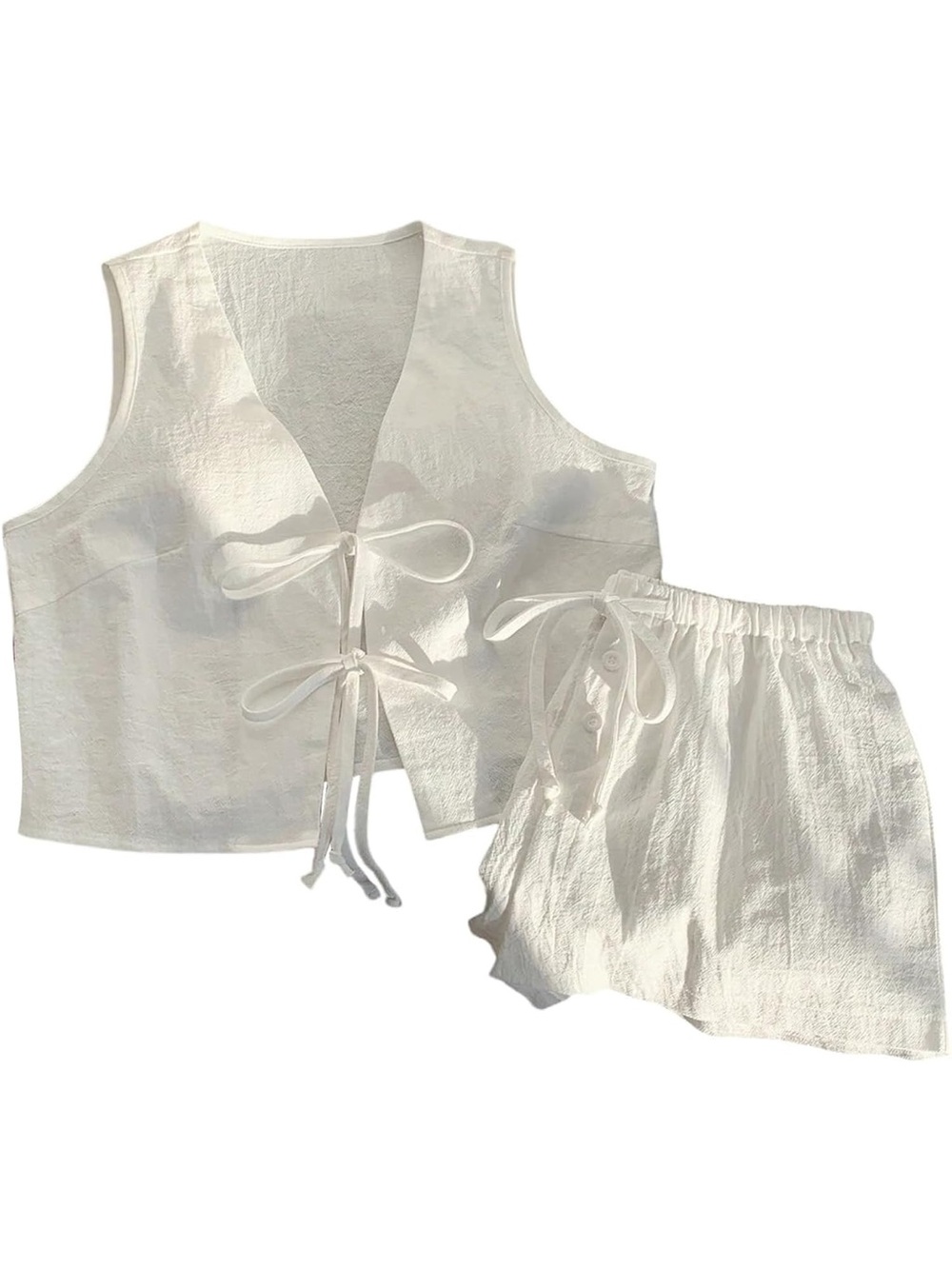 Women's White Tie-Front Sleep Set